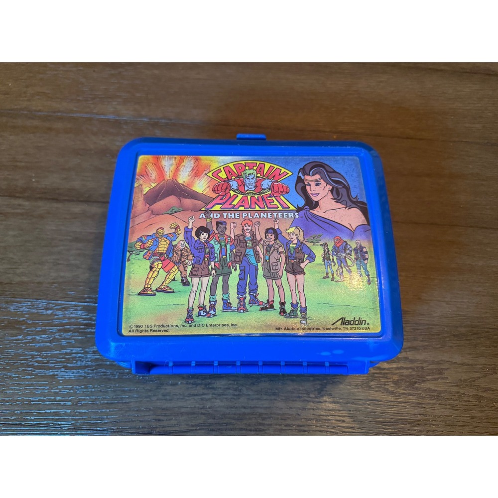 Aladdin Captain Planet Lunch Box Kids OS Blue 1990 Vintage Planeteers Plastic